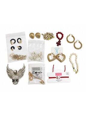 13-Piece Mixed Costume Jewelry Lot Earrings Brooch Pendant Bracelet Accessories